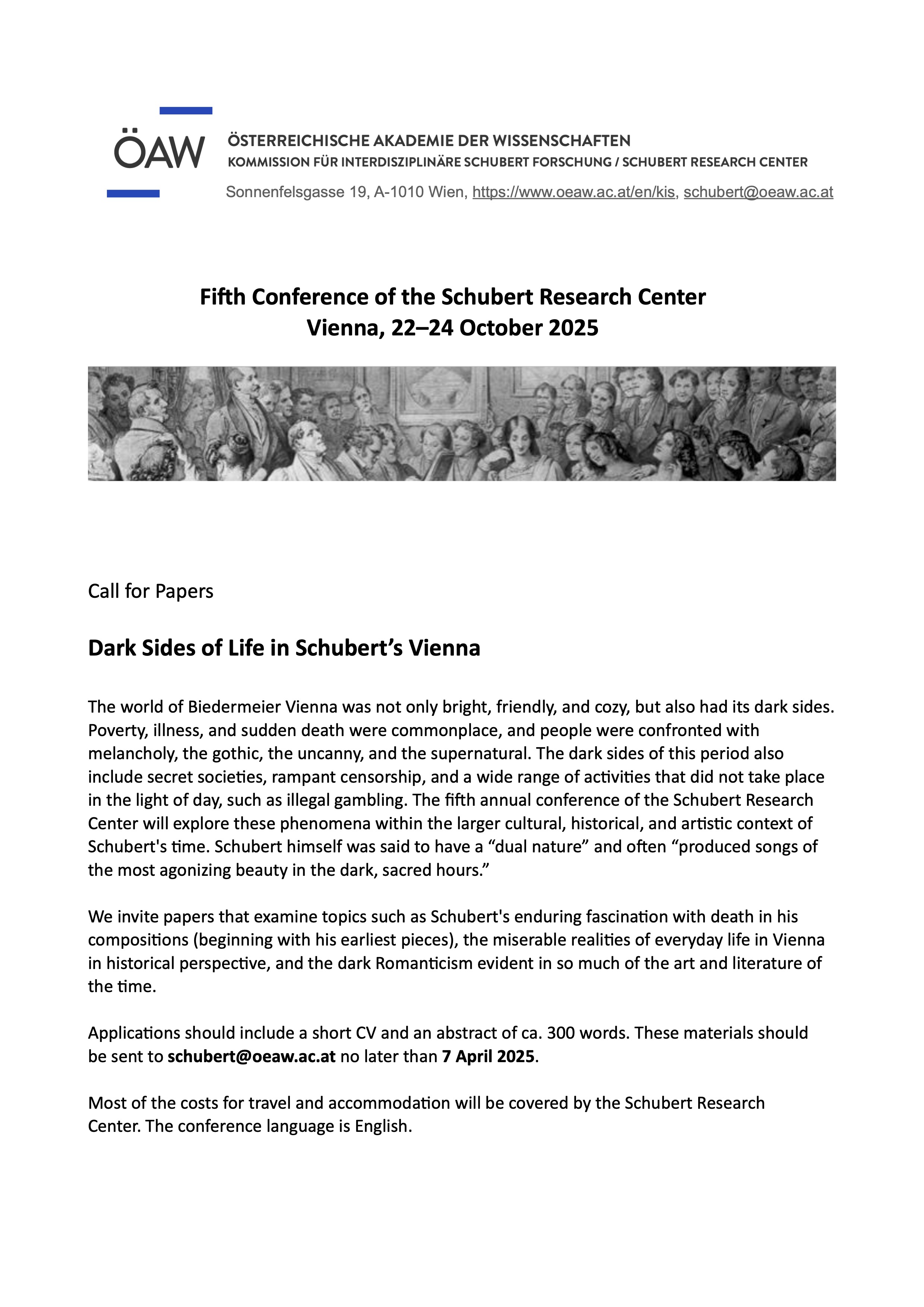 Fifth Conference of the Schubert Research Center Vienna, 22–24 October 2025 